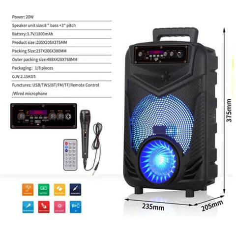 מערכת קריוקי ניידת 20W תאורה מערכת קריוקי ניידת 20W תאורה